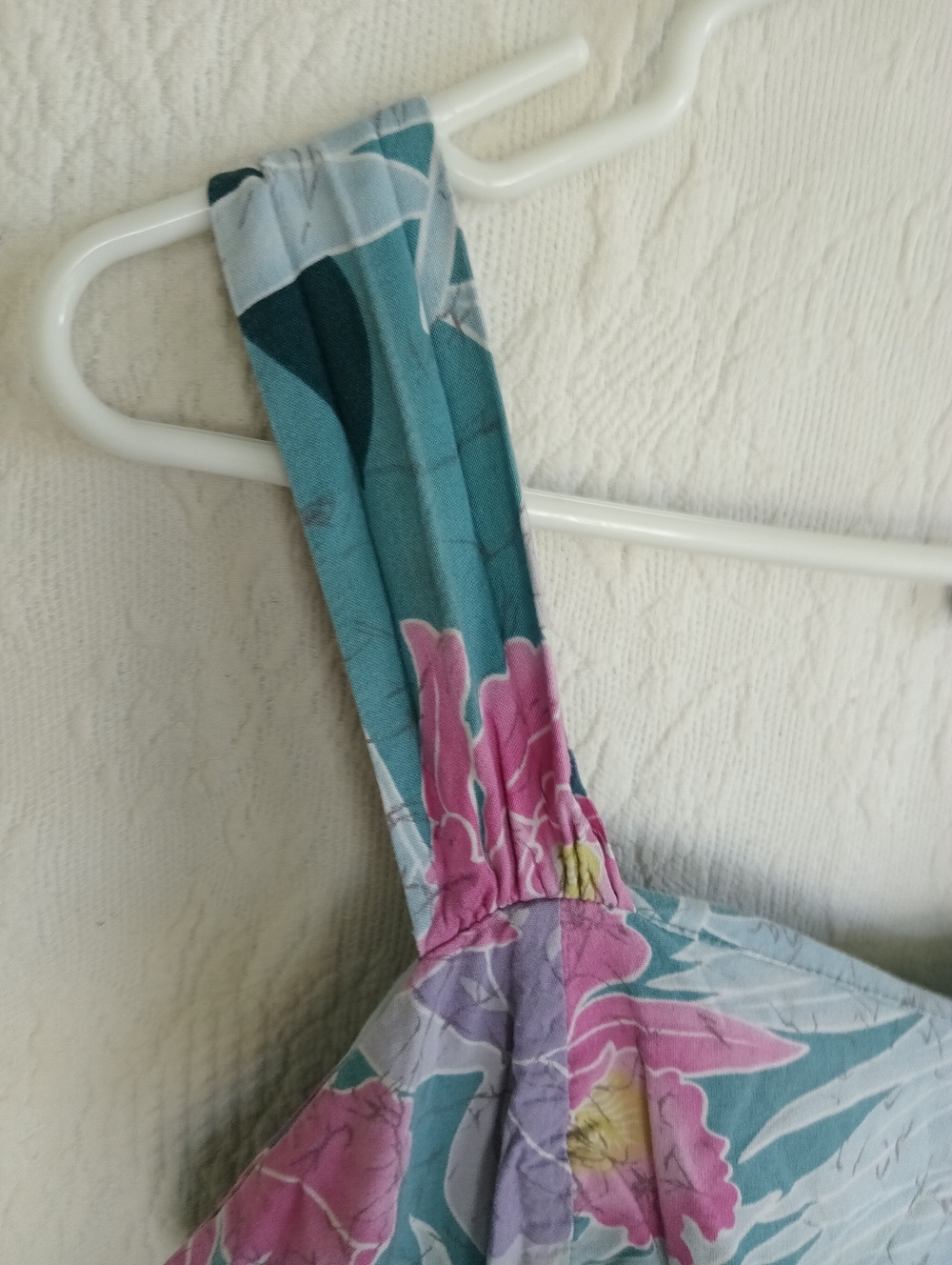 Hilo Hattie Teal Floral Midi Dress with Pink & Lavender Blooms Sun Dress Ruched - Picture 5 of 14